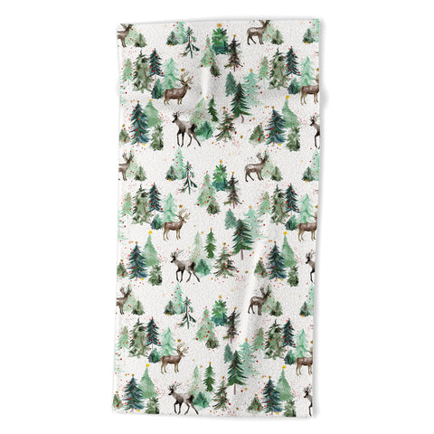 Ninola Design Deers and Christmas trees Beach Towel