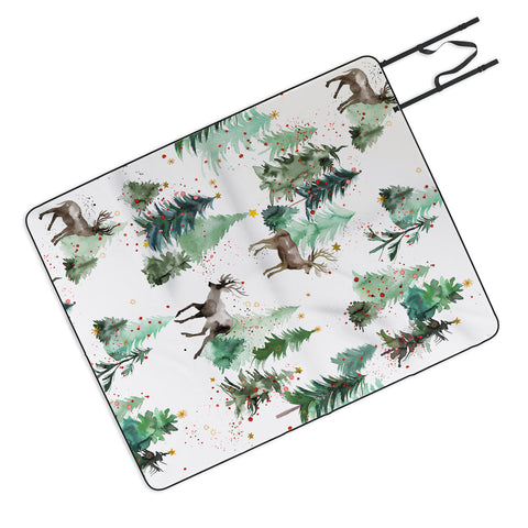 Ninola Design Deers and Christmas trees Picnic Blanket
