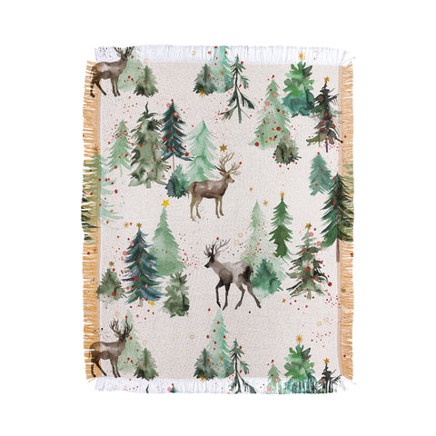 Ninola Design Deers and Christmas trees Throw Blanket