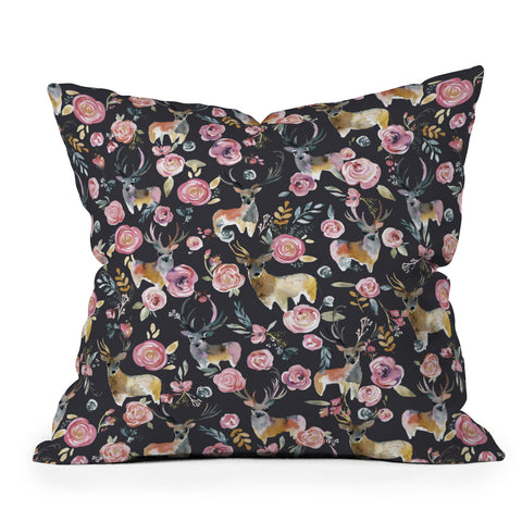 Ninola Design Deers and flowers Anthracite Throw Pillow