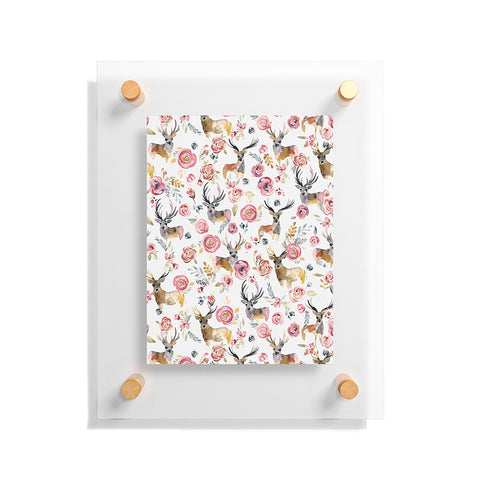 Ninola Design Deers and flowers Rustic white Floating Acrylic Print