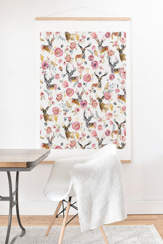 Ninola Design Deers and flowers Rustic white Art Print And Hanger