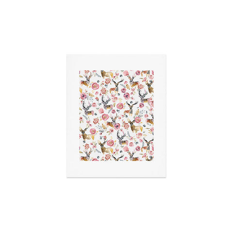 Ninola Design Deers and flowers Rustic white Art Print