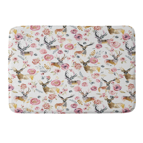 Ninola Design Deers and flowers Rustic white Memory Foam Bath Mat