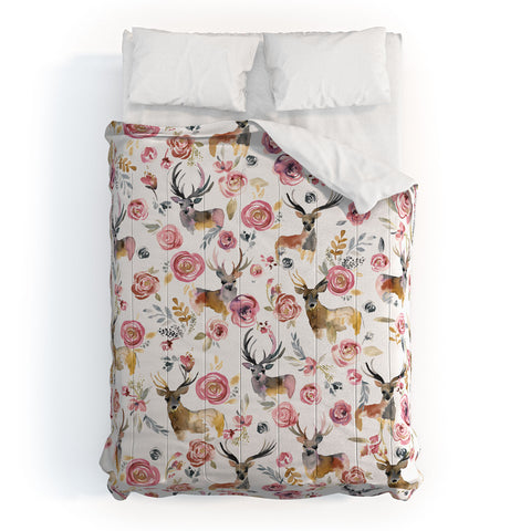Ninola Design Deers and flowers Rustic white Comforter