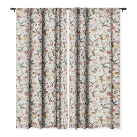 Ninola Design Deers and flowers Rustic white Blackout Non Repeat