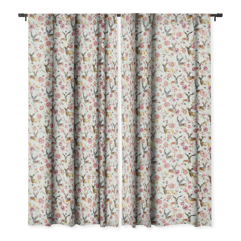 Ninola Design Deers and flowers Rustic white Blackout Window Curtain