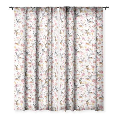 Ninola Design Deers and flowers Rustic white Sheer Non Repeat