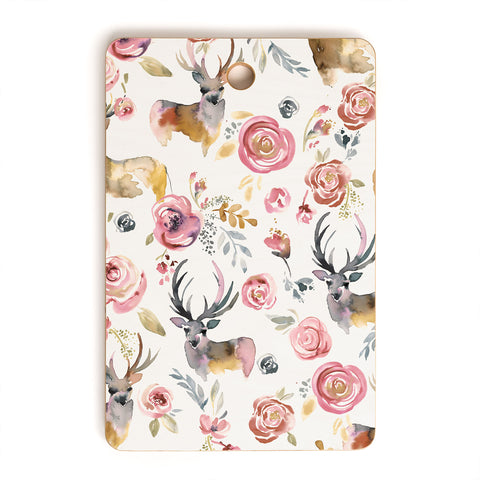 Ninola Design Deers and flowers Rustic white Cutting Board Rectangle