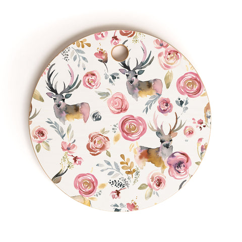 Ninola Design Deers and flowers Rustic white Cutting Board Round