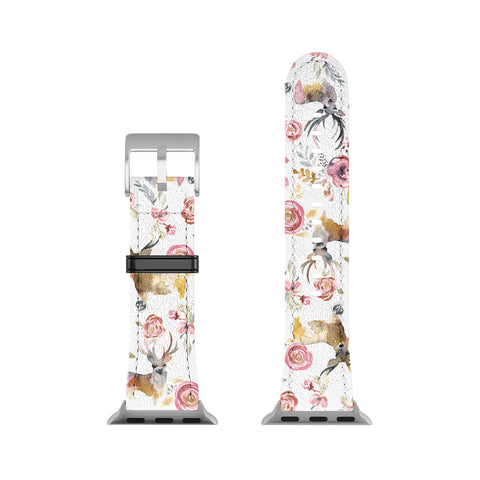 Ninola Design Deers and flowers Rustic white Apple Watch Band