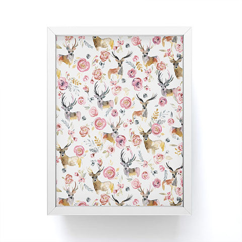 Ninola Design Deers and flowers Rustic white Framed Mini Art Print