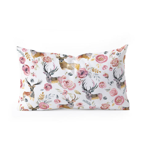 Ninola Design Deers and flowers Rustic white Oblong Throw Pillow