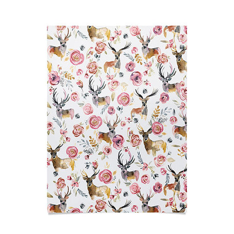 Ninola Design Deers and flowers Rustic white Poster