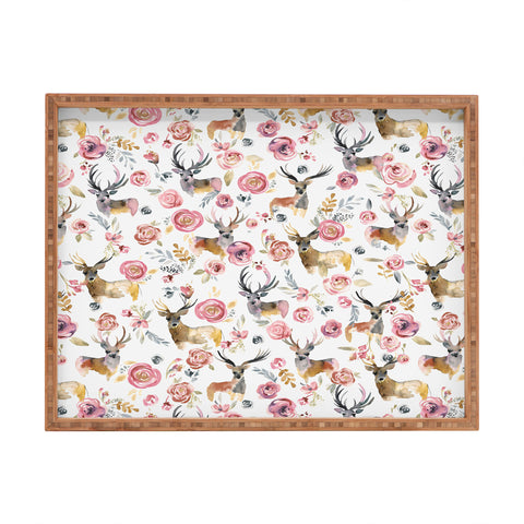 Ninola Design Deers and flowers Rustic white Rectangular Tray