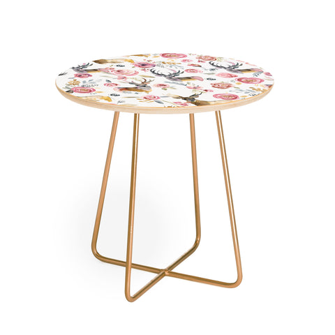 Ninola Design Deers and flowers Rustic white Round Side Table