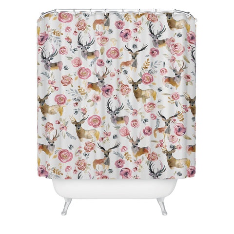 Ninola Design Deers and flowers Rustic white Shower Curtain