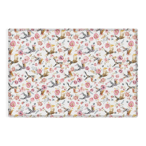 Ninola Design Deers and flowers Rustic white Outdoor Rug
