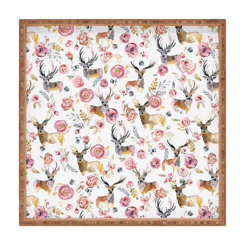 Ninola Design Deers and flowers Rustic white Square Tray