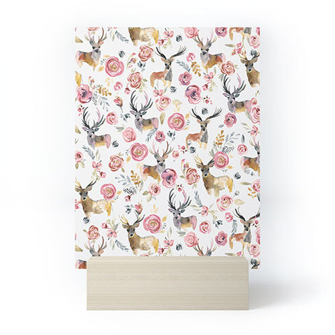 Ninola Design Deers and flowers Rustic white Mini Art Print