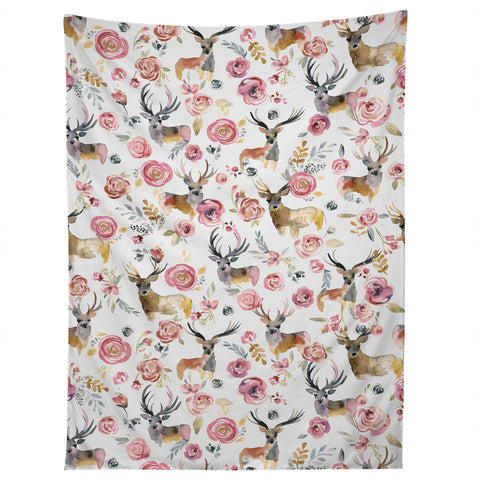 Ninola Design Deers and flowers Rustic white Tapestry