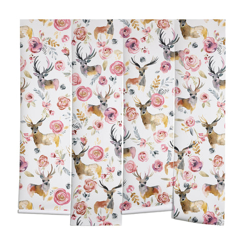 Ninola Design Deers and flowers Rustic white Wall Mural