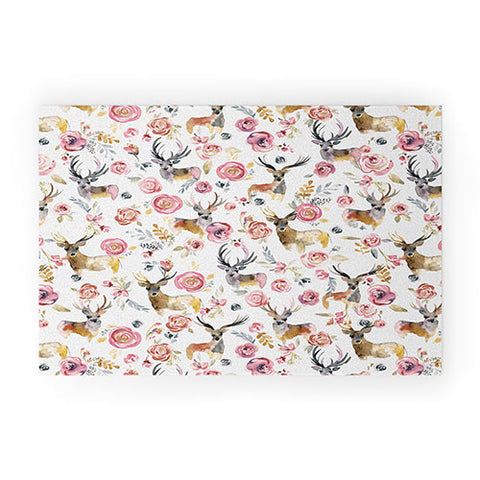 Ninola Design Deers and flowers Rustic white Welcome Mat