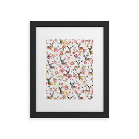 Ninola Design Deers and flowers Rustic white Framed Art Print
