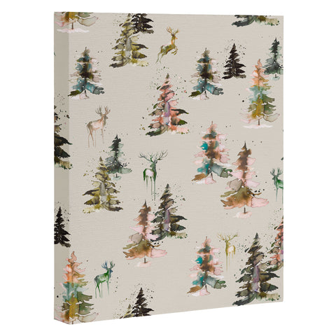Ninola Design Deers and trees forest Beige Art Canvas