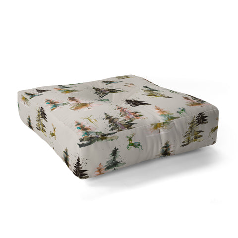 Ninola Design Deers and trees forest Beige Floor Pillow Square