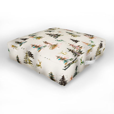 Ninola Design Deers and trees forest Beige Outdoor Floor Cushion