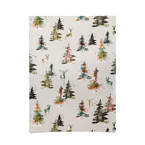 Ninola Design Deers and trees forest Beige Poster