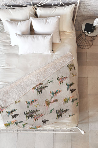 Ninola Design Deers and trees forest Beige Fleece Throw Blanket