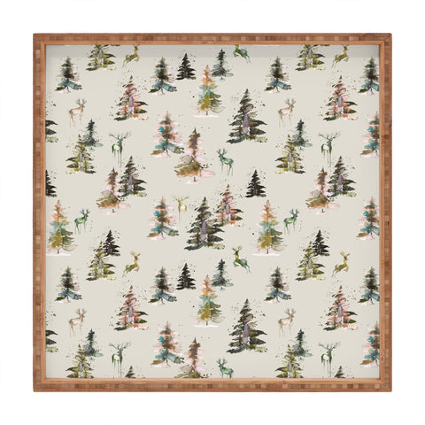 Ninola Design Deers and trees forest Beige Square Tray