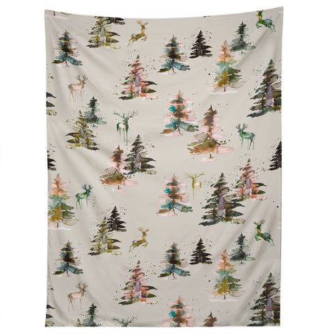 Ninola Design Deers and trees forest Beige Tapestry