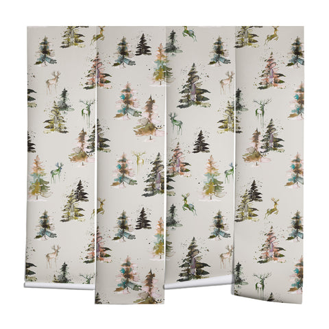 Ninola Design Deers and trees forest Beige Wall Mural