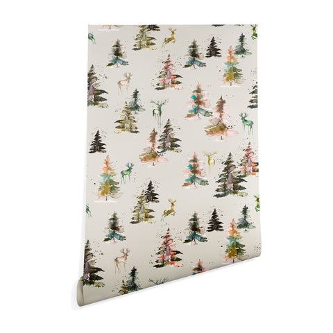 Ninola Design Deers and trees forest Beige Wallpaper