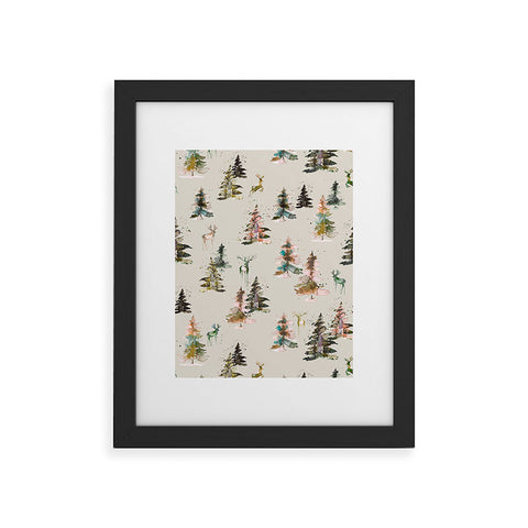 Ninola Design Deers and trees forest Beige Framed Art Print