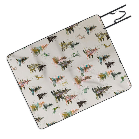Ninola Design Deers and trees forest Beige Picnic Blanket