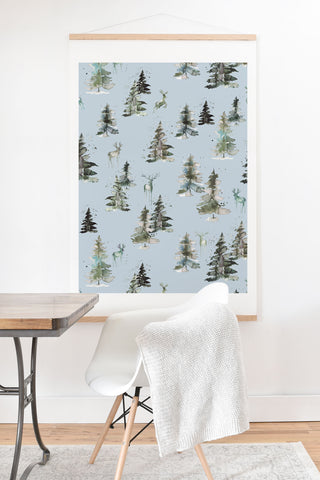 Ninola Design Deers and trees forest Blue Art Print And Hanger