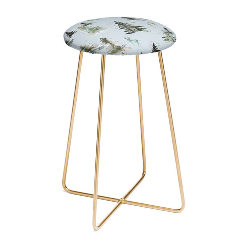Ninola Design Deers and trees forest Blue Counter Stool