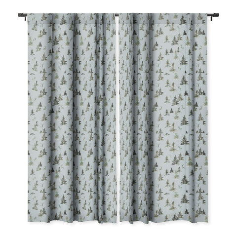 Ninola Design Deers and trees forest Blue Blackout Window Curtain