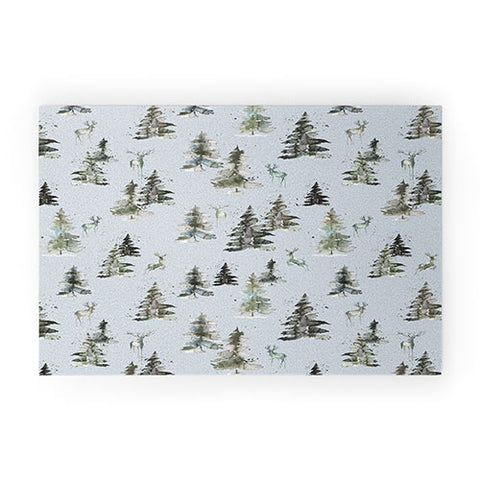 Ninola Design Deers and trees forest Blue Welcome Mat