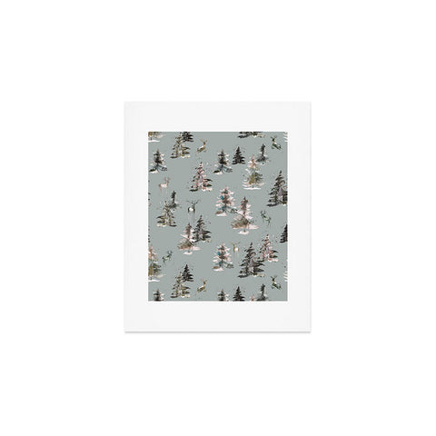 Ninola Design Deers and trees forest Gray Art Print
