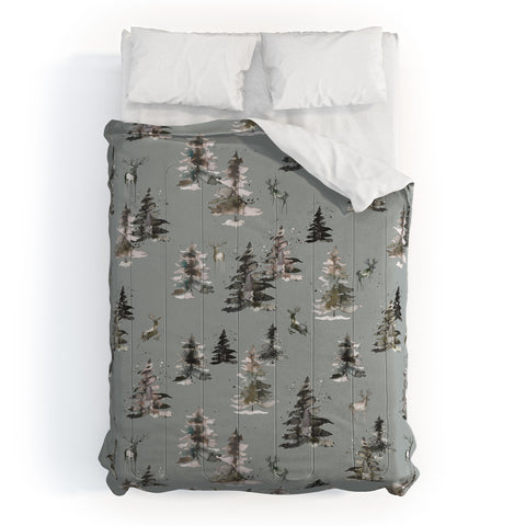 Ninola Design Deers and trees forest Gray Comforter