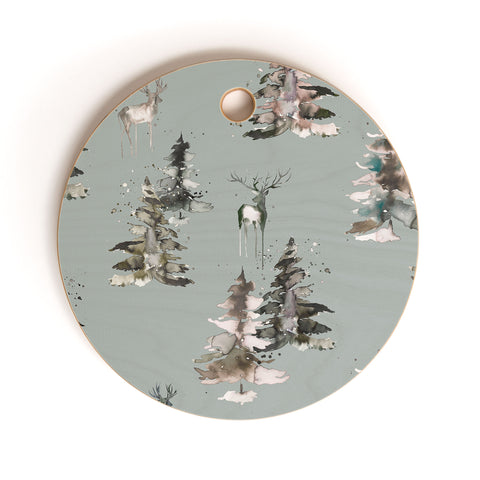 Ninola Design Deers and trees forest Gray Cutting Board Round