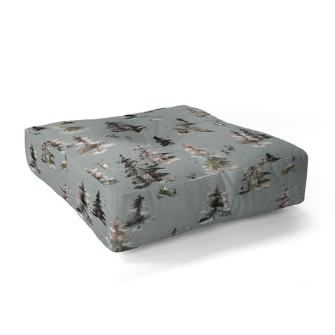 Ninola Design Deers and trees forest Gray Floor Pillow Square