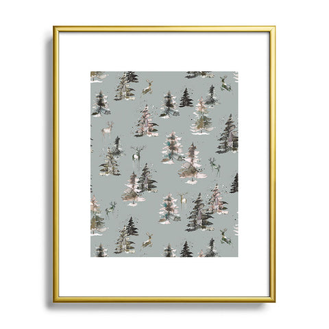 Ninola Design Deers and trees forest Gray Metal Framed Art Print