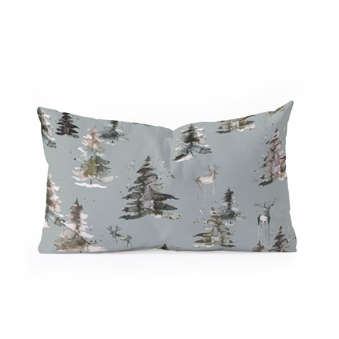 Ninola Design Deers and trees forest Gray Oblong Throw Pillow