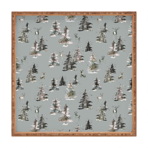 Ninola Design Deers and trees forest Gray Square Tray